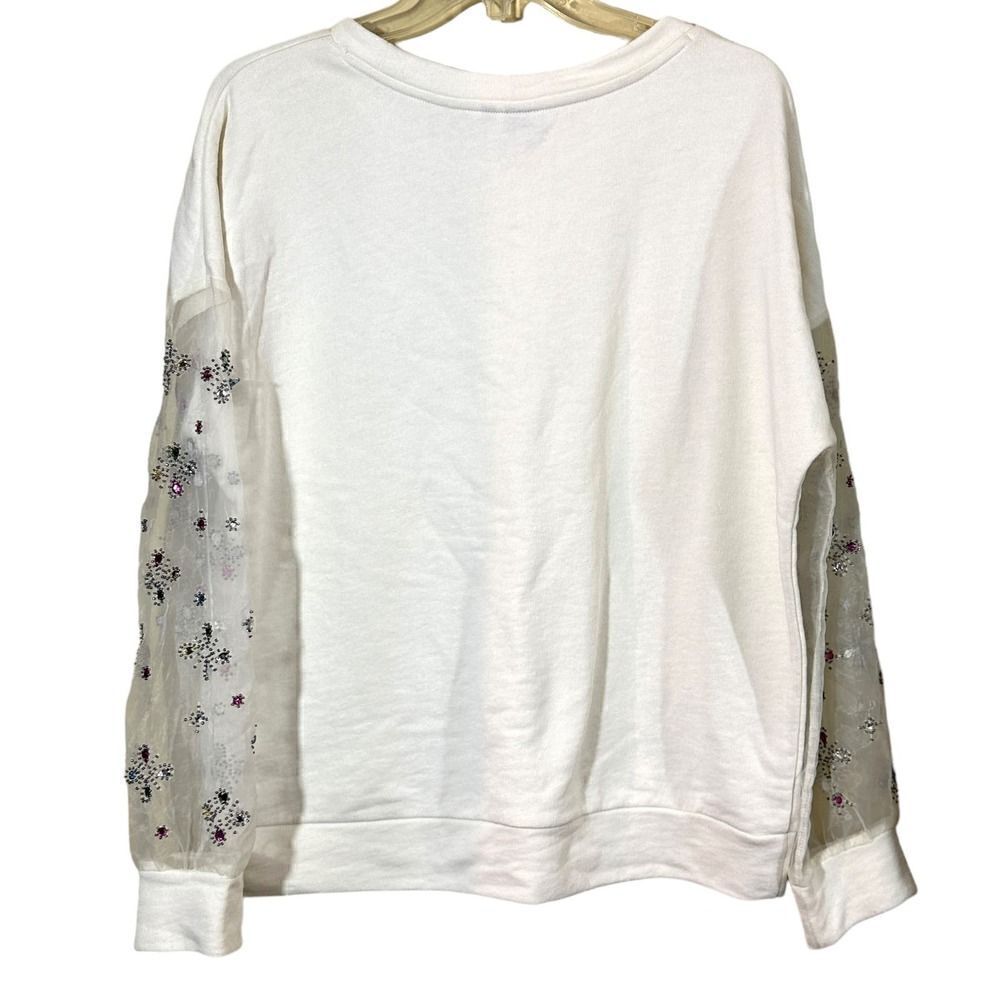 Kaari Blue Beaded Emellished Sleeves Sweatshirt Size Medium - Picture 6 of 8